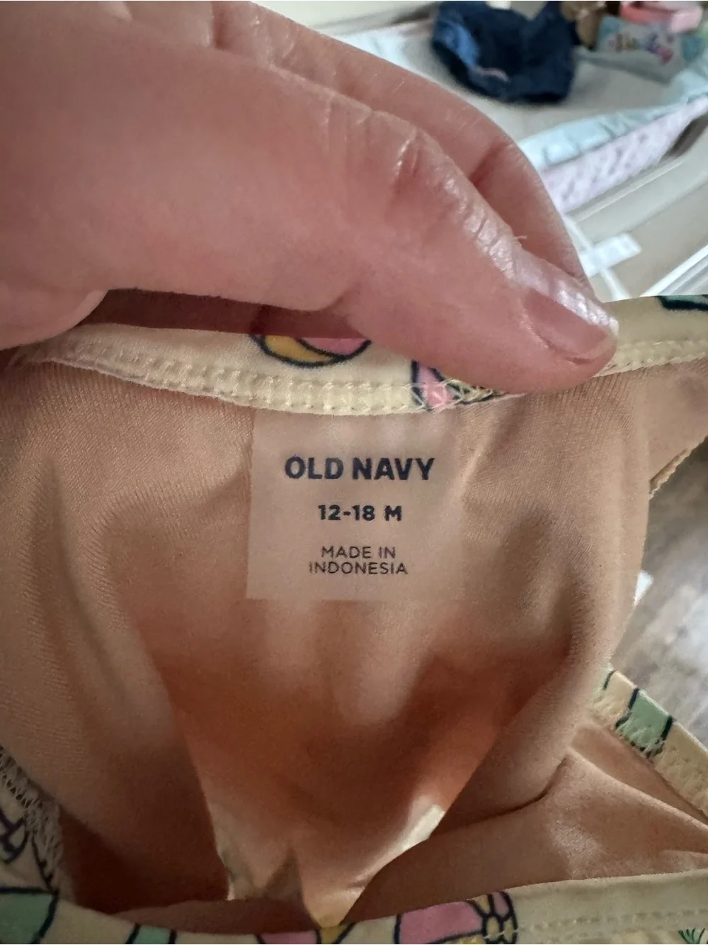 Old Navy Cream Baby One-Piece Swimsuit with Pastel Beach Motifs